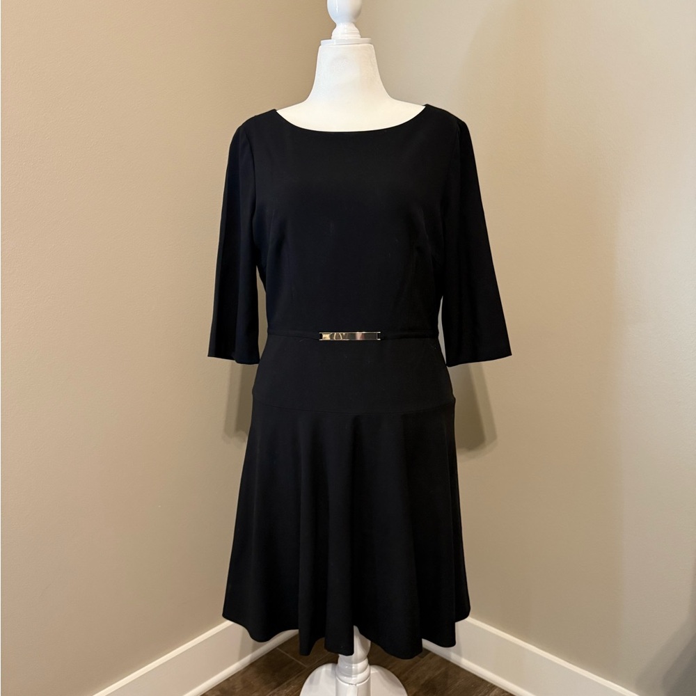 Tahari Black Midi Dress with Belt Detail